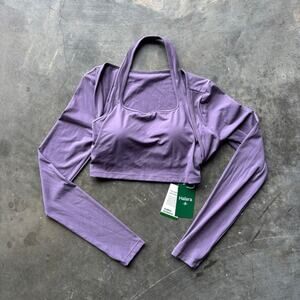 Halara SoftlyZero Plush Halter Cropped 2-in-1 Yoga Sports Top Women's M Purple